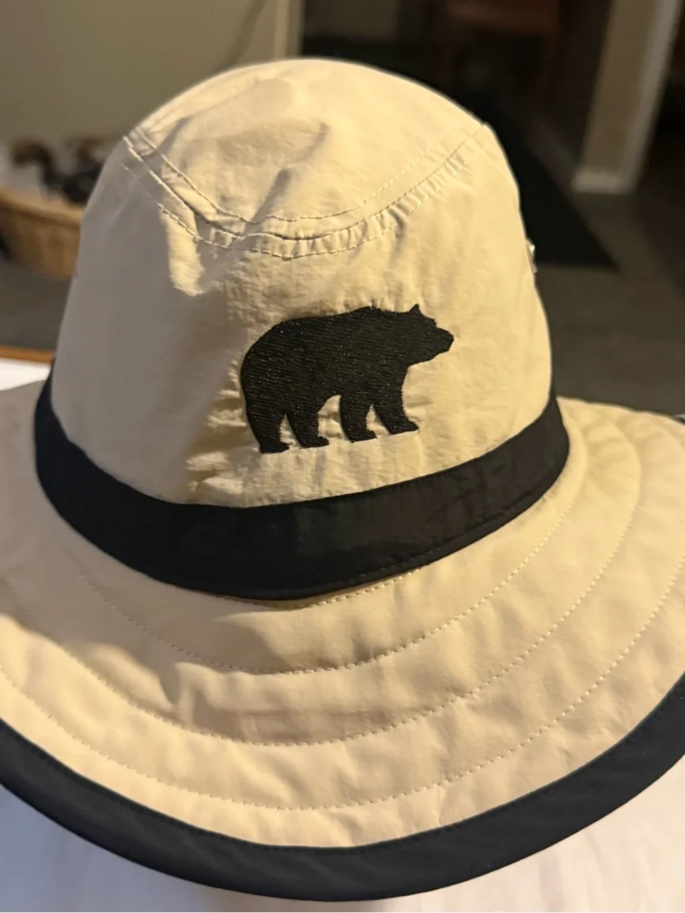 Polo by Ralph Lauren Beige and Black Bucket Hat with Bear Patch